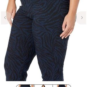 Elliott Lauren Black and Blue Patterned Pull On Stretch ankle pants